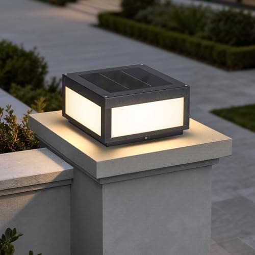 PAKEDANDUN Solar Pillar Lights 12X12, Waterproof Post Light Outdoor, Modern Column Lighting Dusk to Dawn with E26 Bulb, 3000K Large Solar Lantern Lamps for Fence Posts Columns Patio Garden Decoration - Image 1
