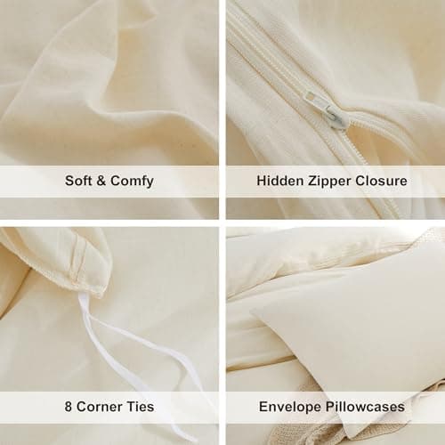 Oli Oli Anderson Duvet Cover Twin Size - 2 Pieces Washed Cotton Linen Duvet Cover Set - Soft Breathable Bedding Set with Zipper Closure for All Seasons, Comforter Not Included - Natural Linen, Twin - Thumbnail 5