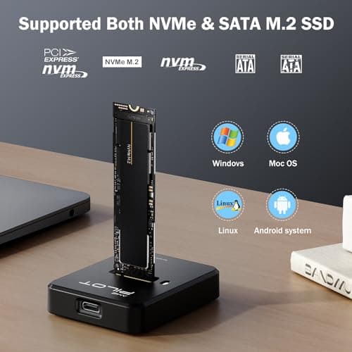 AMZPILOT M.2 NVMe & SATA to USB C Docking Station, M.2 SSD to USB A C Reader Adapter for Both M.2 (M Key, B+M Key) NVMe and SATA NGFF SSD Dock, Size for 2280 2260 2242 2230 22110 Enclosure - Plastic - Thumbnail 2
