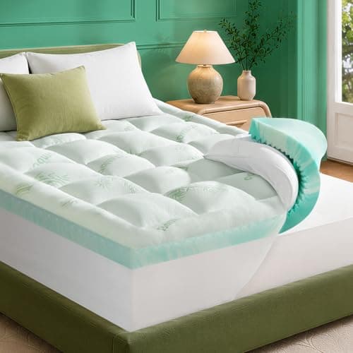 NicePlus Dual Layer 4 Inch Mattress Topper King Size Bed - 2" Gel Cooling Memory Foam and 2" Ultra Soft Pillow Top, Viscose Made from Bamboo Mattress Topper for Back Pain Relief - White - Image 1