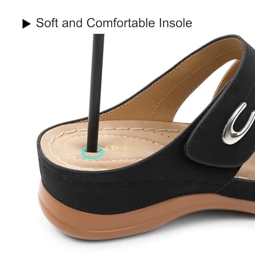 Goldnut Black Wedge Sandals for Women Dressy, Slip On Womens Slide Comfortable Walking Platform Sandals Summer Size 6.5 - Thumbnail 5