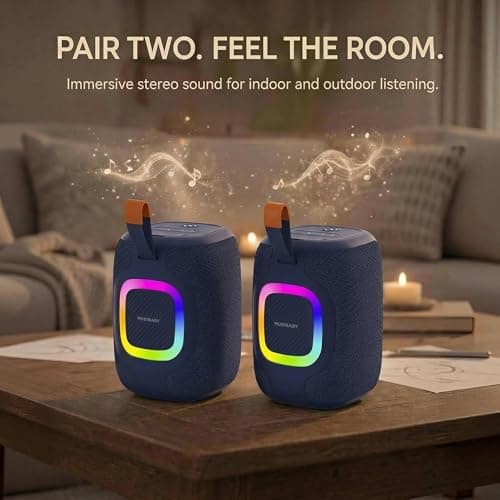 Musibaby Bluetooth Speaker,Portable Bluetooth Speaker,Speakers Bluetooth Wireless with 20W Sound,IPX5 Waterproof,25H Playtime,Stereo Pairing,Carry Loop for Indoor Outdoor Use, M73(Blue) - Thumbnail 4
