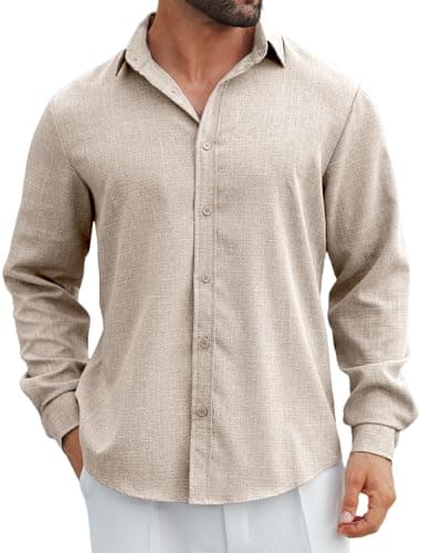 MAPICK Men's Linen Shirts Long Sleeve Button Down Casual Shirt Business Dress Clothing Beach Summer Tops(Slate Grey,Large) - Image 1