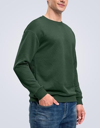 G Gradual Mens Sweatshirt Geometric Textured Crewneck Sweater Long Sleeves Casual Dressy Pullover Shirts, Mineral Green, 2XL - Thumbnail 2