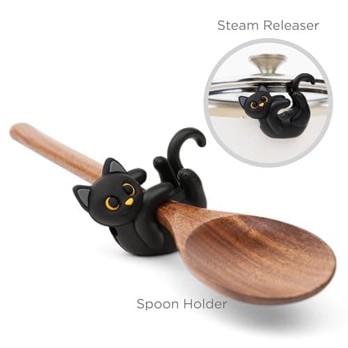 Black Cat Spoon Rest for Stove Top – Silicone Pot Clip Utensil Holder & Lid Lifter – Funny Kitchen Gadget, Unique Witchy Cat Gifts for Women & Halloween – 3" x 2.5" - Thumbnail 6
