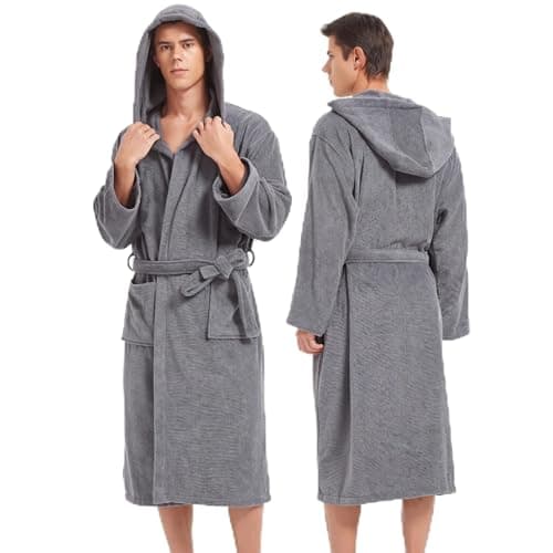 UTJZIB Mens Robe with Hood-Classic Terry Cloth Bathrobe for Men,Soft Knee Length Bathrobes for Spa - Image 1