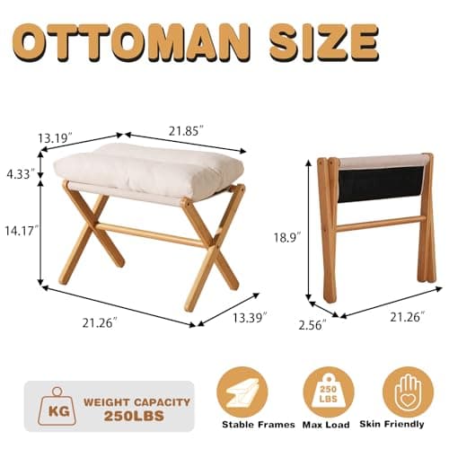 Baveke Ottoman Foot Rest- Bamboo Foldable Stool, Foot Stools Small Ottman with Upholstered & X Legs, Folding Stool for Makeup, Bedroom and Living Room (Large Beige) - Thumbnail 2