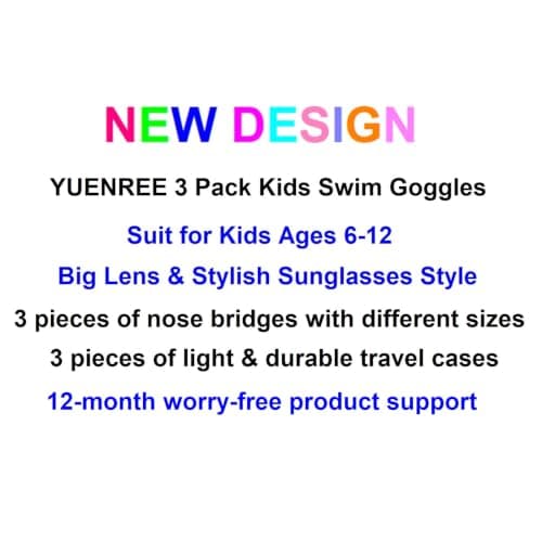 YUENREE 3 Pack Kids Swim Goggles Ages 6-12 Anti-Fog UV Protection - Thumbnail 4