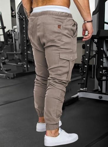 JMIERR Men's Fashion Cargo Pants - Casual Cotton Tapered Stretch Twill Chino Athletic Joggers Sweatpants Lightweight Drawstring Workout Trousers Travel Pants with Pockets for Men, US 34(M), A Grey 1 - Thumbnail 4
