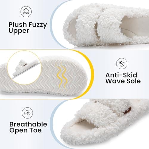 BOVTY Women's Fuzzy Open-toe Bowknot & Double-Strap Slippers, Memory Foam Non-Slip Indoor House Slides - Thumbnail 3