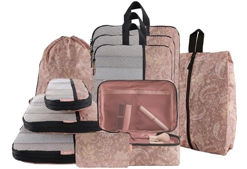 U+U 10 Set Compression Packing Cubes - Ultralight Travel Organizers with Laundry Bag, Space-Saving Suitcase Organizer, Expandable Packing Cubes for Travel and Family Vacation (Paisley Pattern) - Image 1