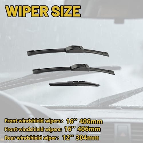 Windshield Wiper Blades Replacement for 2018-2023 Jeep Wrangler JL, Front Rear Wiper Blades Set 16"+16"+12" (Pack of 3) - Thumbnail 4