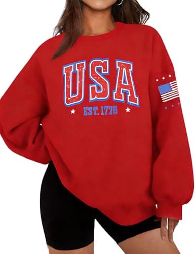 ASTANFY USA Sweatshirt Womens Casual Long Sleeve Graphic Shirts American Flag CrewNeck Pullover Tops for Women - Image 1