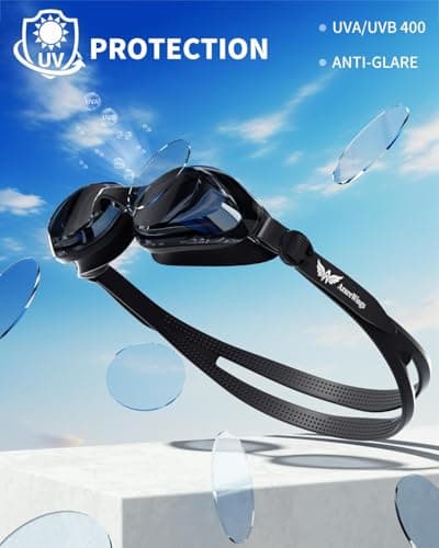 AzureWings Swim Goggles + Swim Cap Women Men Adult Kit, Anti-Fog UV No Leak - Upgraded HD Racing Goggles Swimming for Men & Women, Black-Smoke + Cap - Thumbnail 4