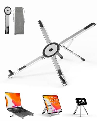 Viozon Portable Laptop Stand for Desk, Foldable Adjustable Computer Riser with Magnetic Phone Holder, Aluminum Laptop Stand for 10–16” Laptops & 4–13” Phones/Tablets (Silver)