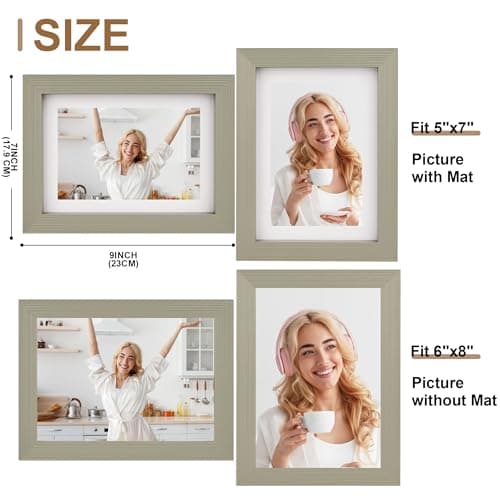 WTAQR Picture Frames,6x8 picture frame Set of 2,Picture Frame with HD Plexiglass,Display Pictures 5x7 with Mat or 6x8 Without Mat,Vertical and Horizontal Wall Hanging Photo Frame,Gray Frame - Thumbnail 3