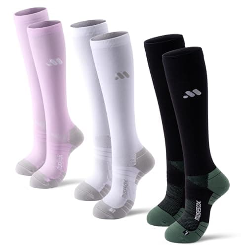 musesox Compression Socks for Women and Men,Knee High 15-20mmHg Graduated Support(3 Pairs) for Nurses,Travel,Black White Pink,Large - Image 1