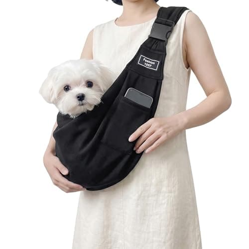 Adjustable Dog Carrier Sling, Hands-Free Pet Shoulder Bag for Small Dogs and Cats, Puppy Carrier Purse for Pet, Travel Safety Essentials (Black)