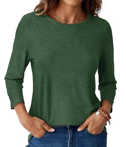 GKBK Womens Tops 3/4 Sleeve Shirts Round Neck Casual Blouses Basic Loose Fit Pullover Tshirts Dark Green M - Image 1