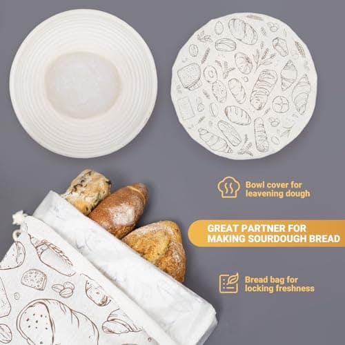 2 Pack Bread Bags & 10in Bowl Covers with Plastic Liners for Homemade Bread - Thumbnail 5