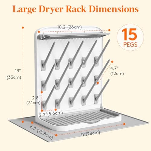 Lifewit Large Baby Bottle Drying Rack with 15 Hooks, Newborn Essentials Must Haves, Countertop Holder Organizer for Baby Stuff, Rack Dryer for Pacifiers, Weighted Straws, Pump Parts - Thumbnail 2