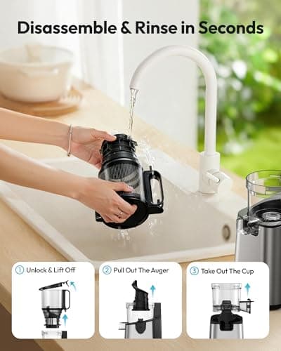 Juicer Machines, EUHOMY 5.8" Wide Feed Chute Cold Press Juicer for Whole Vegetables & Fruits with 400W, High Juice Yield, Easy to clean, Black Stainless Steel - Thumbnail 5