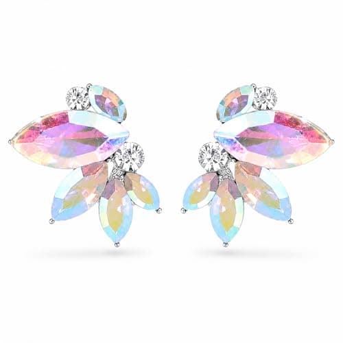 Iridescent Rhinestone Drop Earring Sparkly Wedding Earrings for Women Prom Party AB Faux Crystal Stud Earrings Silver-Tone - Image 1