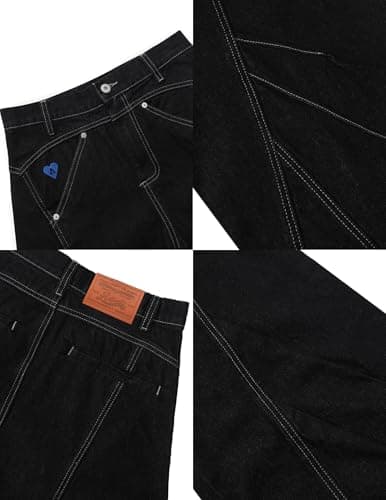 Aelfric Eden Baggy Barrel Jeans Mens Wrinkle Wide Leg Jeans Casual Relaxed Fit Y2k Denim Pants Trouser Black - Thumbnail 5