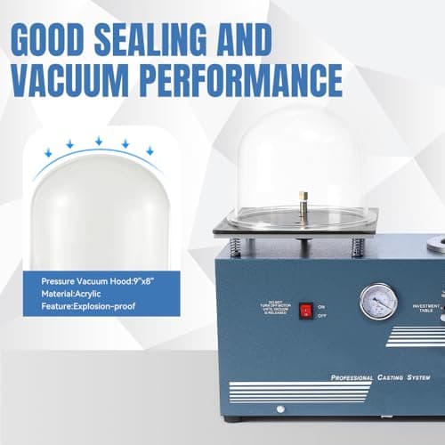 lakimi Vacuum Investing Casting Machine 2L - Vacuum Machine with 3 CFM Pump & Bell Jar for Jewelry Casting Molds Processing CM01 110V，LK-CM01 - Thumbnail 4