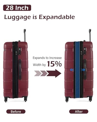 Coolife Luggage Set 3 Piece Hardside PC+ABS Suitcase with TSA Lock, Expandable Large Checked Luggage, Lightweight Rolling Carry On with Spinner Wheels(20/24/28 Inch, Radiant Pink) - Thumbnail 6