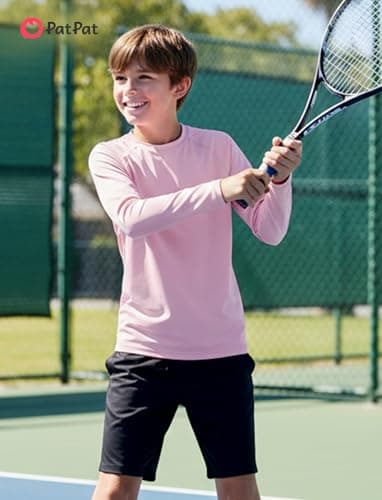 PATPAT Boys Rash Guard Swim Shirt Size 13-14 Years Light Pink Long Sleeve UPF 50+ Swimwear Youth Quick Dry Neon Active Water Tees for Surf Fishing Beach - Thumbnail 2