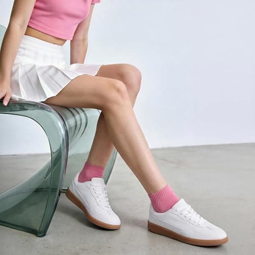 Tigeridea Sneakers for Woemn White Flat White Fashion Womens Sneakers Dressy Rounded Toe Summer Spring LCE up Tennis Shoes Causal Comfortable Sneakers Size 8.5 - Thumbnail 2