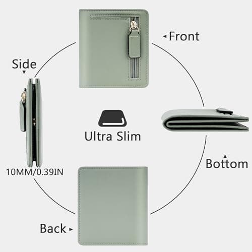 Gostwo Small Wallets Woman, Bifold Card Holder Rfid Wallet, Compact Luxury Genuine Leather Pocket Passport Wallet Ladies Girls Mini Purse Travel with ID Window, Access Green Blooming - Thumbnail 4