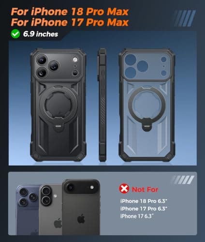 FNTCASE for iPhone 17 Pro-Max Case: [360 Spin Magnetic Ring Kickstand] [Compatible for MagSafe] [Screen Protector] Heavy Duty Military Grade Protection Protective Phone Case with Stand Black - Thumbnail 2