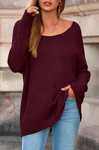 PRETTYGARDEN Women's Oversized Sweaters 2026 Casual Long Sleeve Scoop Neck Pullover Tops Loose Cozy Knit Spring Outfits(Burgundy,XX-Large) - Thumbnail 4