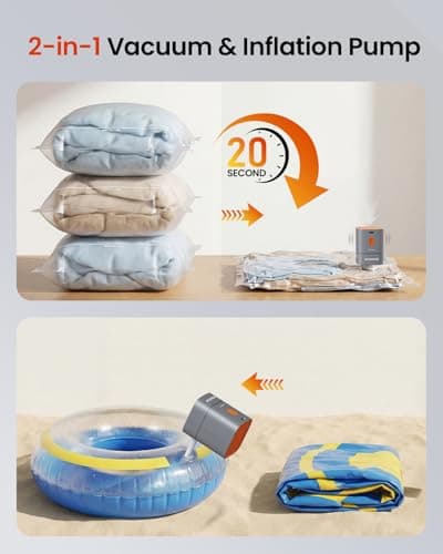 2-in-1 Cordless Electric Vacuum Pump, Rechargeable Vacuum & Inflate Air Pump for Vacuum Storage Bags and Inflatables, Portable Travel Air Pump with 7 Nozzles for Home & Outdoor Use - Thumbnail 2