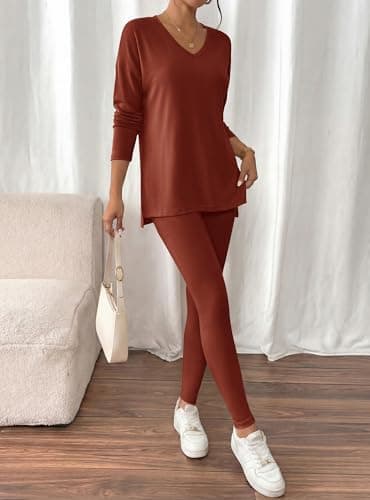 BTFBM Two Piece Sets for Women 2026 Casual Lounge Set Matching Oversized Shirts Leggings Workout Airport Travel Outfits(Brown, XX-Large) - Thumbnail 4