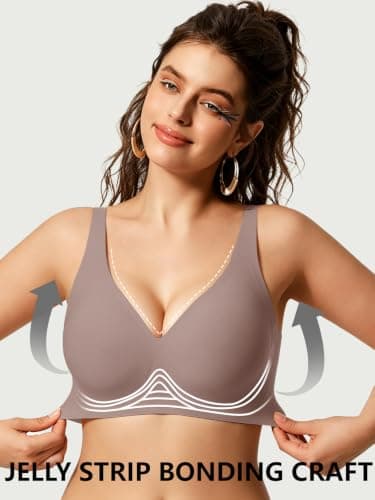 COCOMARTS Jelly Bras for Women No Underwire Deep V Bra Grey M - Thumbnail 2