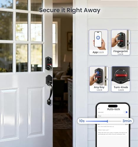 Veise VE017-H Fingerprint Smart Front Door Lock Set, App Control, 8-in-1 Keyless Entry Deadbolt with Zinc Alloy Handles, Emergency Power Port, Touchscreen Keypad, Auto Lock, Easy Install, Matte Black - Thumbnail 5