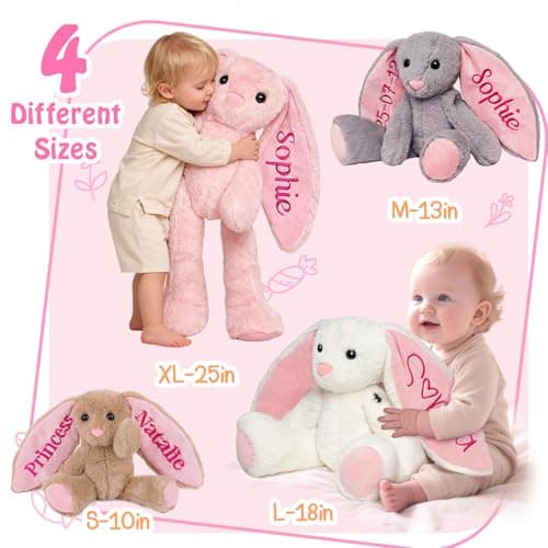 Individz Personalized Bunny Stuffed Animal with Embroidered Name, Custom Baby Easter Plush Toys, 1+ Years Old Girls Gifts, Easter Birthday Gifts for Baby Girls Boys Toddlers Newborn - Thumbnail 5