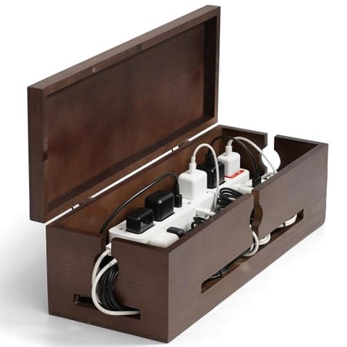 SenlanMot Wooden Cable Management Box – Modern Wire Organizer Box & Power Strip Cover for Home or Office | Large Cable Hider for Wires, Chargers & Extension Leads
