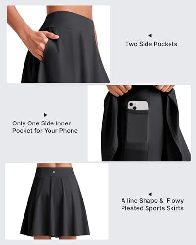 G4Free Athletic Skirts Casual Summer Knee Length Golf Skorts with Pockets Soft Lightweight Running Workout Tennis Skirt Built-in Shorts(Black,L) - Thumbnail 3