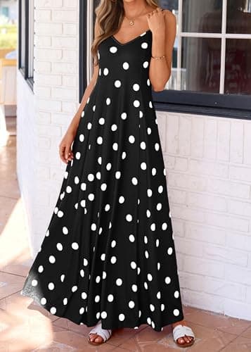 KIRUNDO Polka Dot Dress for Women Summer 2026 Sleeveless Spaghetti Strap Beach Vacation Cruise Boho Long Flowy Maxi Dresses(Black, XX-Large) - Thumbnail 4