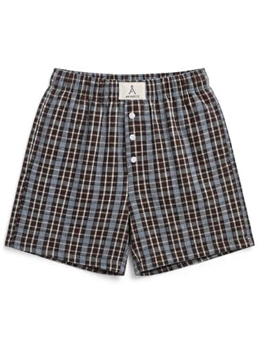 ANRABESS Shorts for Women 2026 Summer Casual Lounge Pajama Sleep Gingham Boxer Shorts Soft Comfy Beach Pj Bottoms Pockets Brown Grey Plaid Small - Image 1
