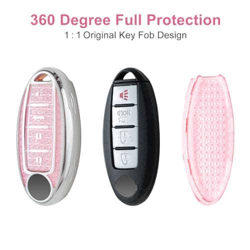 XUPEIXUN for Nissan Key Fob Cover with Keychain, Pink TPU Key Case Protection Shell for 4 Buttons Altima Rogue Sentra Pathfinder Frontier Maxima Titan Murano Kicks Juke Versa Armada - Thumbnail 5