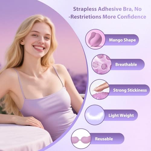 Invisible Sticky Bra Strapless Adhesive Bras Silicone Stick on Push Up Seamless Reusable Backless Bra for Women 2pack - Thumbnail 6
