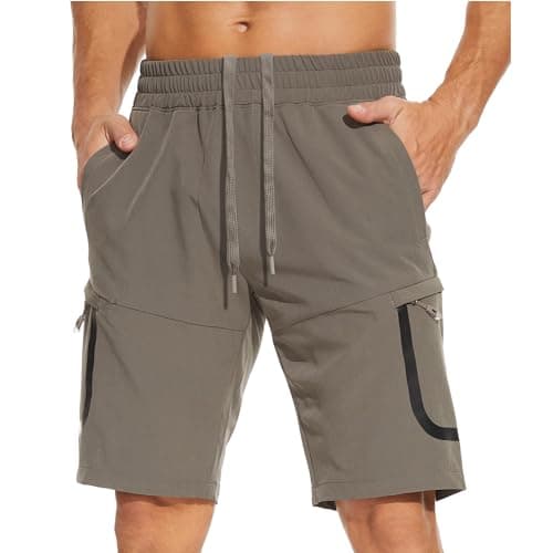 MOURCE Men's 9" Hiking Shorts Quick Dry Lightweight Elastic Waist Outdoor Drawstring Shorts, Khaki 4XL - Image 1