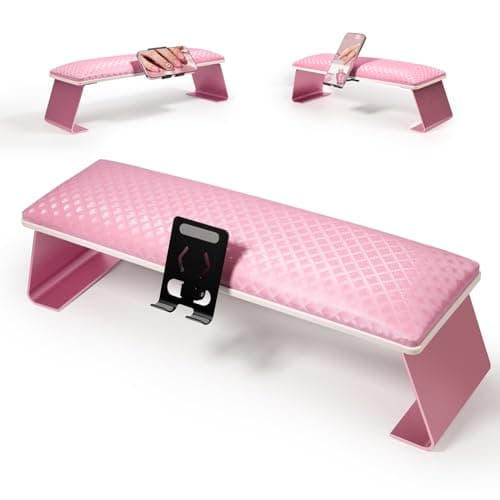 Krofaue Nail Arm Rest for Nails Tech, Ultra Stable Metal Frame with Phone Holder, Ergonomic Comfortable Premium Leather Nail Hand Rest, Large Size Fits Nail Lamp & Manicure Table, Non-Slip, Easy Clean - Image 1