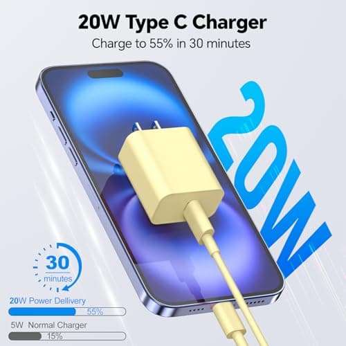 CXEVGBN Phone Chager Fast Charging, 2Pack 10FT 20W USB C Charger Block, Fast Charging Cord, Compatible with Phone17/17 Plus/16 Plus/16 Pro/16 Max/Phone 15/15 Max/Pad Pro - Purple and Yellow - Thumbnail 2