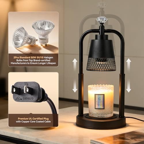 Candle Warmer Lamp with Timer Dimmer Dual Pole Height Adjustable Candle Warmer Gifts for Women Wax Melt Warmer for Scented Jar Candles Birthday Gift for Mom Mothers Day House Warming New Home Decor - Thumbnail 3